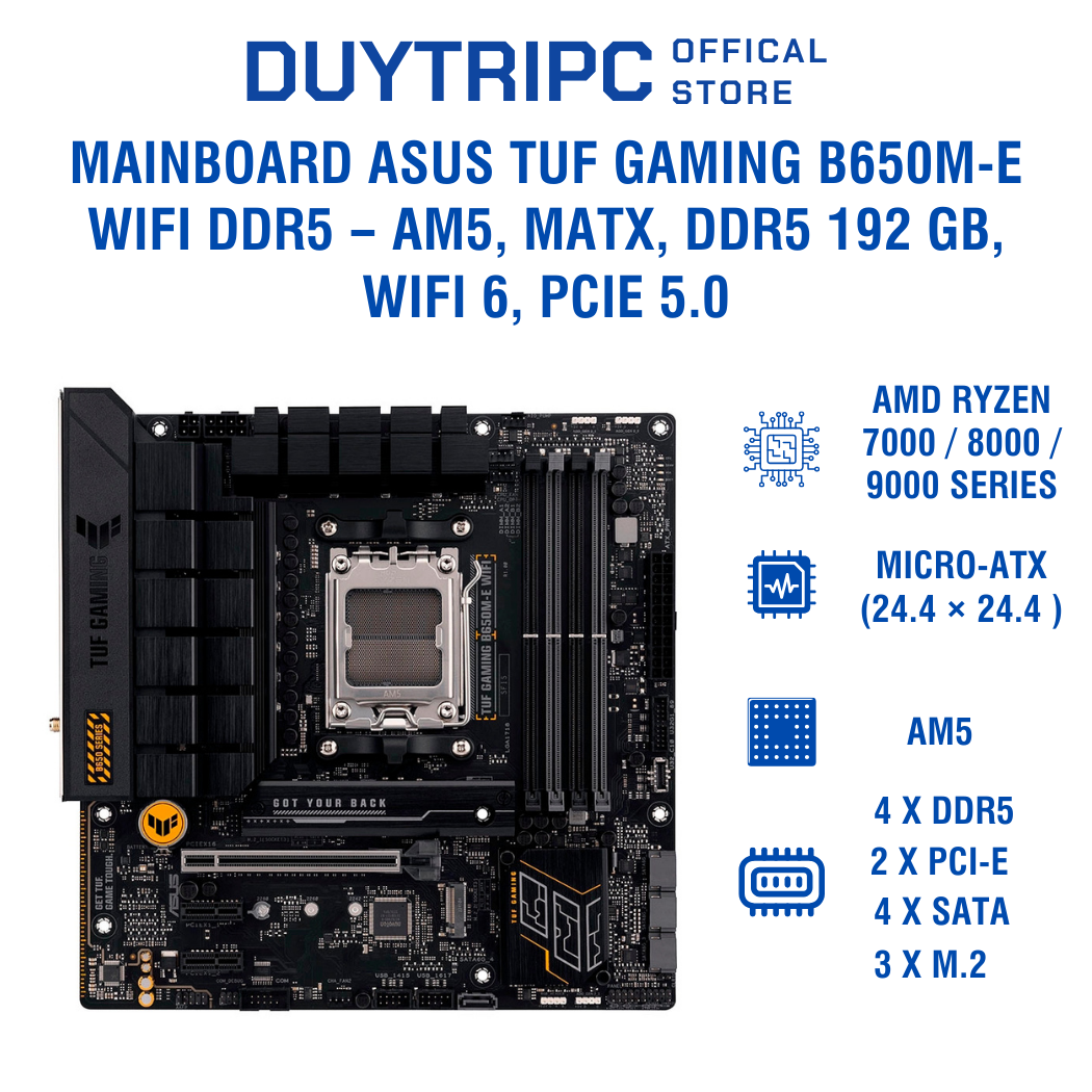 Mainboard ASUS TUF GAMING B650M-E WIFI DDR5 – AM5, mATX, DDR5 192 GB, WiFi 6, PCIe 5.0